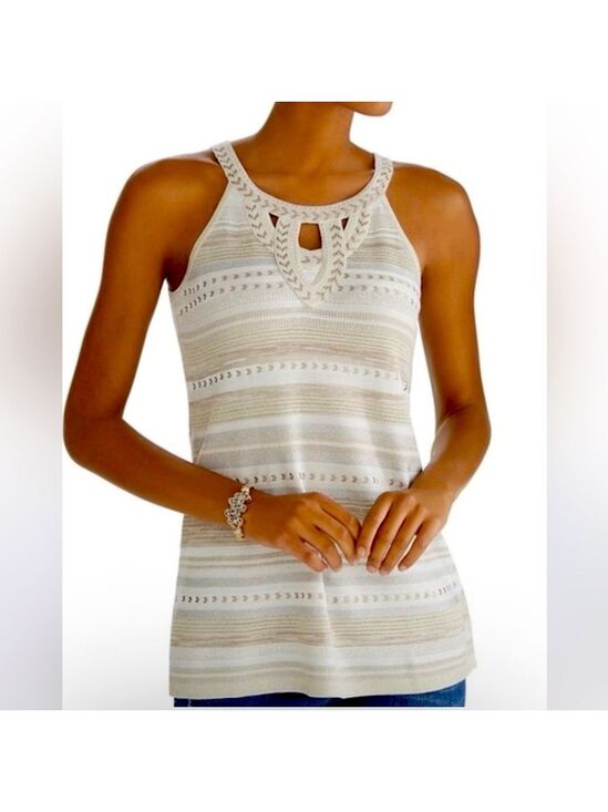 White House Black Market Tops - WHITE HOUSE | BLACK MARKET Women’s Embellished Halter Ecru W Pearl Dust. Size M